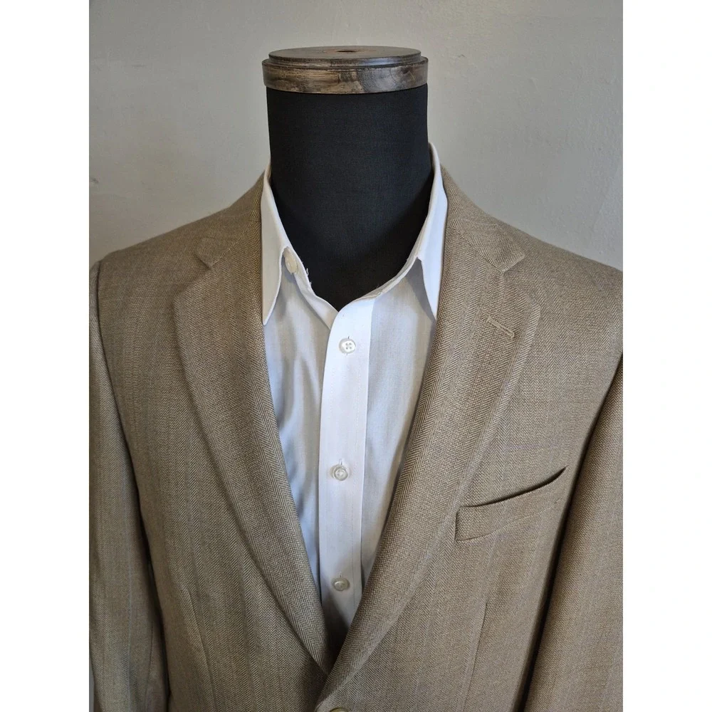 Joseph & Feiss Mens Wool Sports Coat 40R Beige Herringbone 2 Button H602